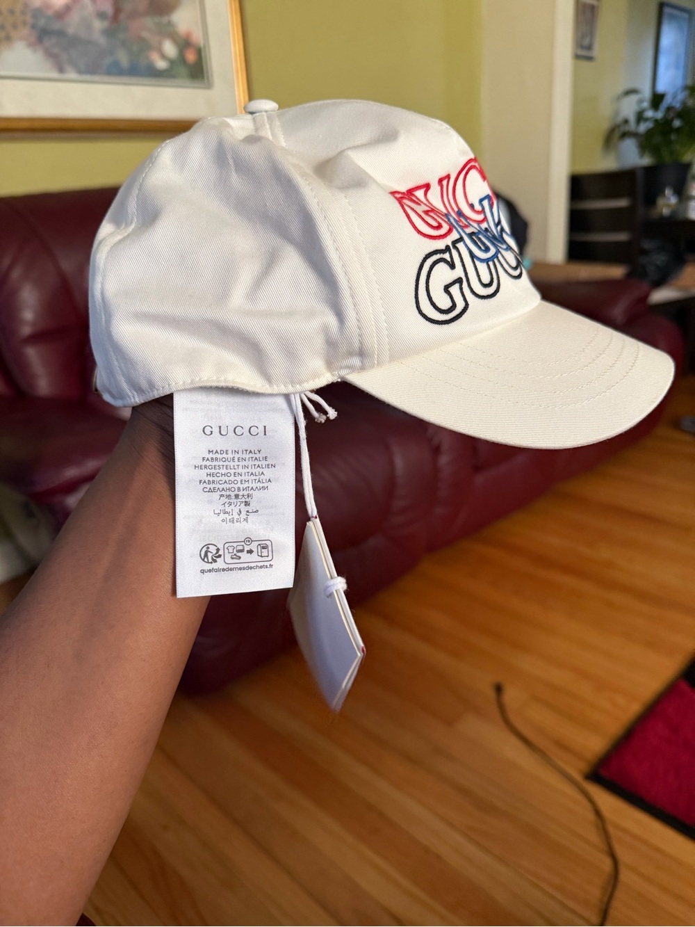 Gucci White Baseball Cap with Tricolor Logo Embroidery